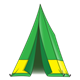 Green Tent with yellow stripe
