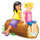 Two Girls on a log