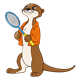 Otter with an orange jacket and a racket
