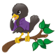 Black Bird on Branch wearing a purple jacket