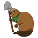 Brown Beaver with a green neckerchief and a shovel