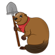 Brown Beaver with a red neckerchief and a shovel