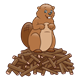 Brown Beaver standing on pile of sticks