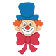 Clown Face with large eyes, blue hat, and red bow tie