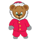Button Bear dressed in a red winter coat