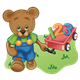 Button Bear pulling red wagon with 123