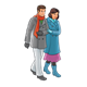 Couple Walking in winter coats, scarves, and gloves