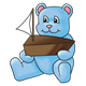 Blue Teddy Bear holding a boat