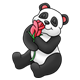 Panda Bear smelling a red rose