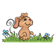 Brown Bunny in tall grass with flowers