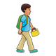 School Boy with a green backpack and yellow lunchbox