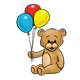 Light Brown Bear holding a blue, red, and yellow balloon