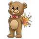 Brown Teddy Bear holding a bouquet of flowers behind his back
