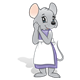 Gray Mouse with a purple dress and white apron