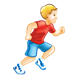 Running Boy wearing a red shirt and blue shorts