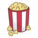 Popcorn in a red and white striped container