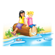 Two Girls on a log by water