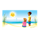 Beach Scene with a girl, a boy, and a smiling sun