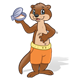 Brown Otter with orange shorts and a clam