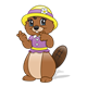 Brown Beaver with a purple shirt and yellow hat