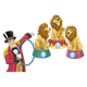 Three Circus Lions with a ringmaster holding a ring 