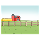 Farm Scene with a barn, grain crop, and a fence
