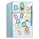 White Refrigerator with colorful alphabet magnets