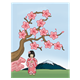 Cherry Blossom Tree with a mountain and a girl