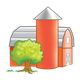 Barn and Silo red with gray roofs