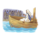 Jesus in Boat with crowds on shore