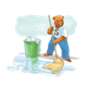 Bear Mopping Floor with background