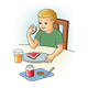 Boy Eating Breakfast orange juice, toast, and jam