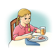 Girl Eating ham and eggs