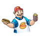 Snack Man holding popcorn and a hot dog