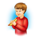 Boy Eating Hot Dog with blue background