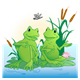 Pond Scene with two conversing green frogs