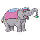 Circus Elephant holding a green hat