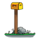 Yellow Mailbox with rocks