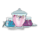 Three Candy Jars with pink, purple, and blue candy