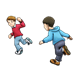 Two Boys Chasing red sweater, blue hoodie