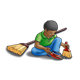Boy Cleaning with brooms and a dustpan