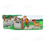 Boy at a Stone Well Scene