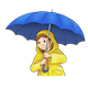 Ready for Rain girl with blue umbrella and yellow raincoat