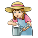 Girl with Watering Can in straw hat
