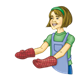 Lady with Red Oven Mitts wearing an apron