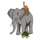 Elephant with orangutan and turtle