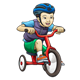 Boy on Red Tricycle wearing blue helmet
