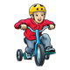 Boy on Blue Tricycle wearing yellow helmet
