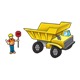 Dump Truck with construction worker holding a stop sign