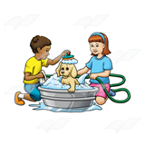 Girls Washing Puppy